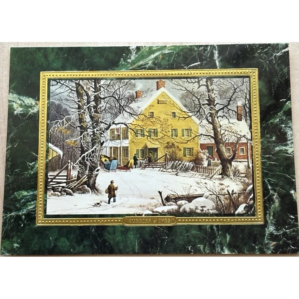 Vtg Burgoyne Christmas Card LOT of 13 Unused Currier Ives Winter Country House